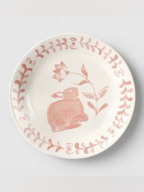 NEW Threshold Aralia Bunny Salad Plate 8.5” Pink Hand Painted Stoneware Spring